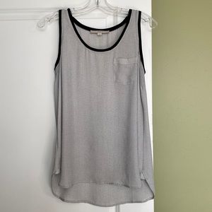 LOFT White and Black Dot Sheer Tank with Black Trim